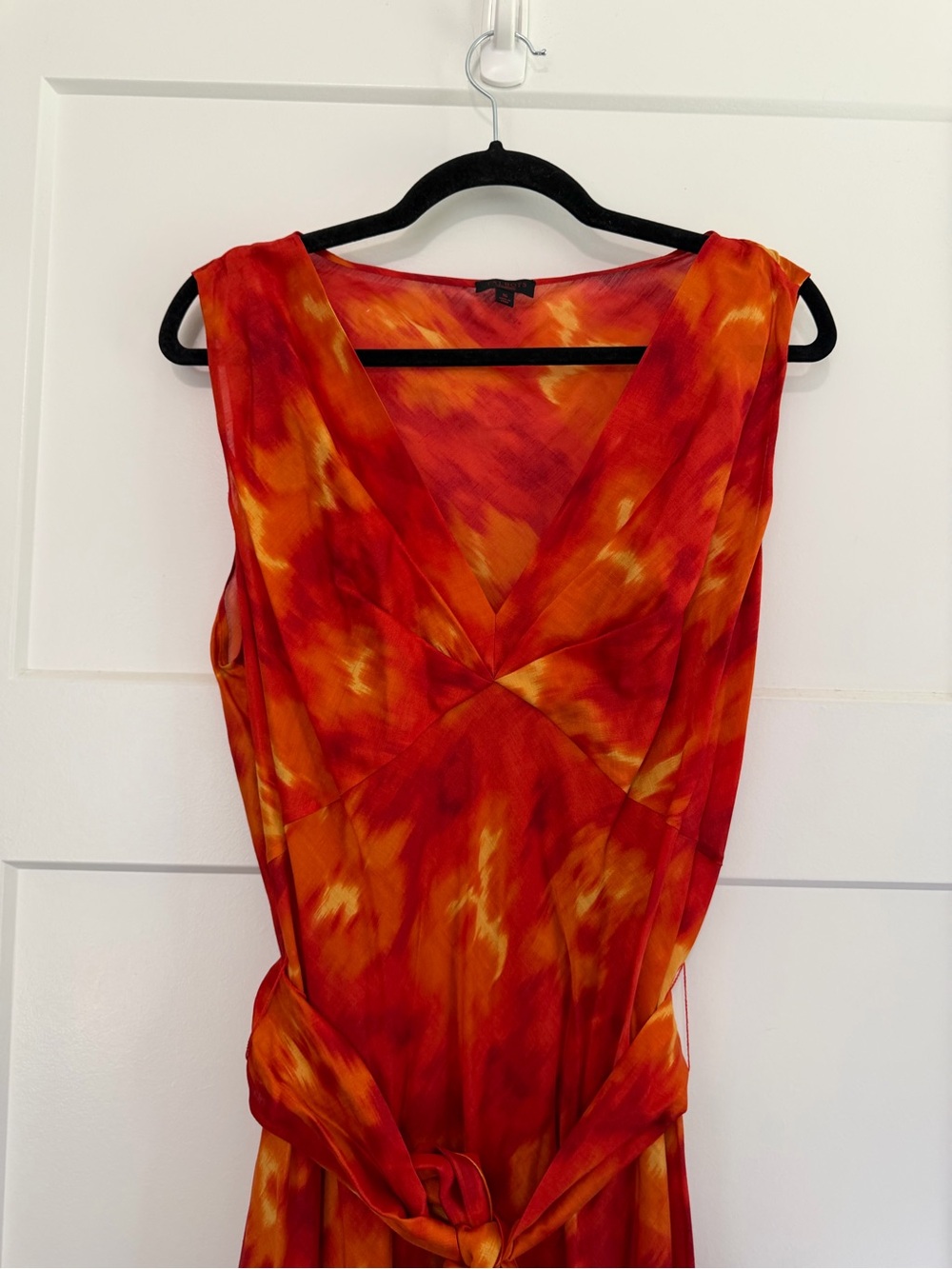 Talbots Orange and Red Sleeveless V‑Neck Midi Dress - Picture 6 of 8